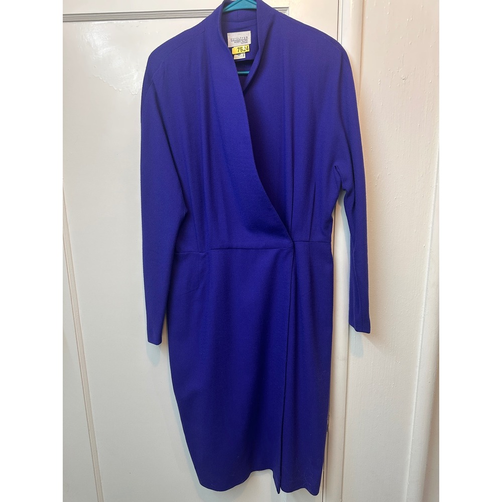 Nordstrom Vintage 100% Pure Virgin Wool Wrap Dress Royal Blue Womens 14 Tailored